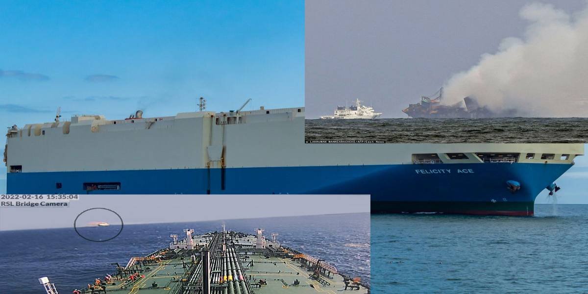 На борту горящего автовоза было 22 моряка, автомобили Porsche и VW